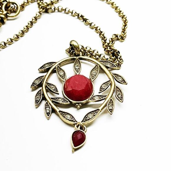 Lucky Brand Leafy Red Stone Reversible Pendant Necklace - Picture 2 of 7
